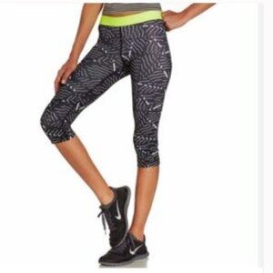 NIKE Pro Black Neon White Yoga Workout Capris Leggings